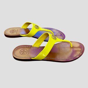 Tory Burch Neon Yellow Patent Leather Thong Sandals Size 7